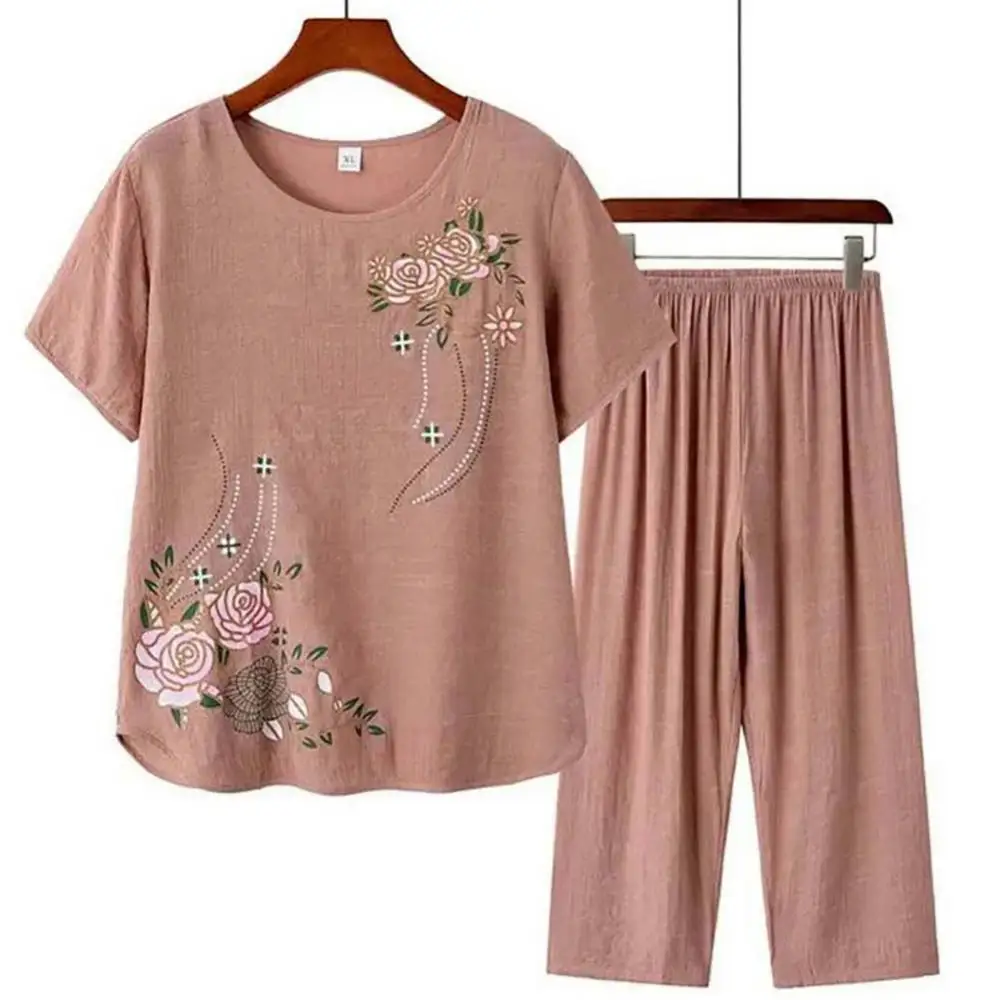 Summer Clothing Men Linen - Middle-aged elderly women's short-sleeved t-shirt mother