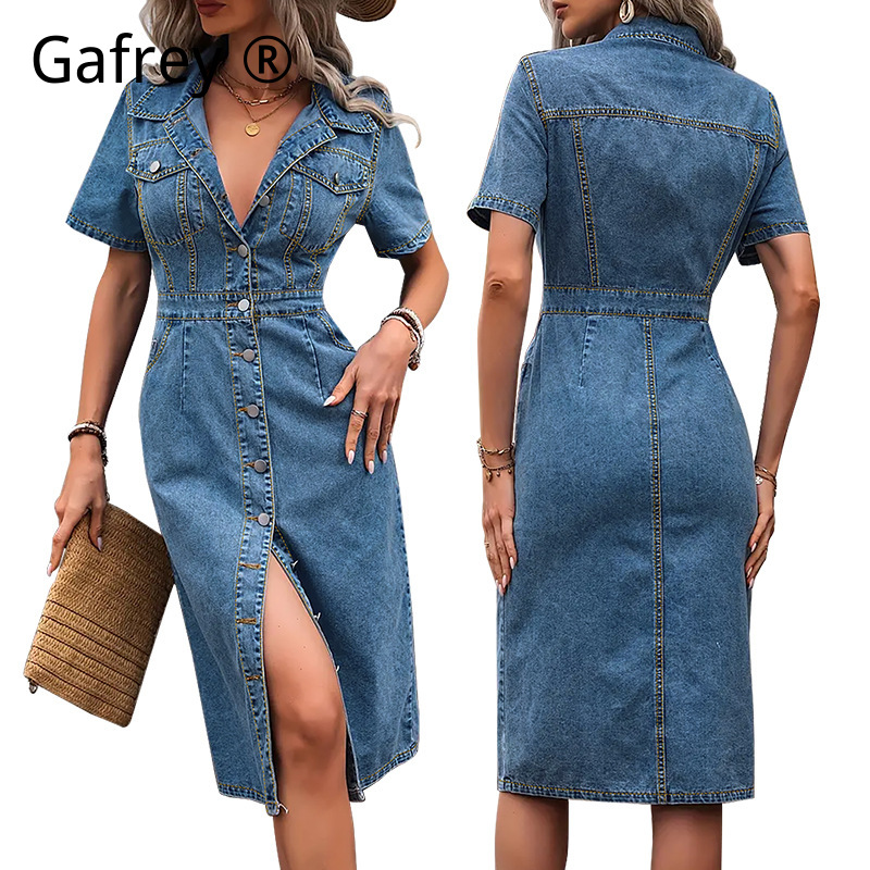Summer Clothing Office - Plus Size Women Lapel Denim Dress