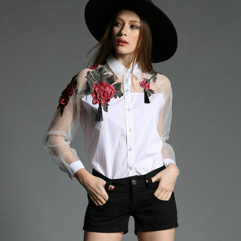Summer Light Clothing - Womn's Fashion Floral Embroidery chiffon Blouse