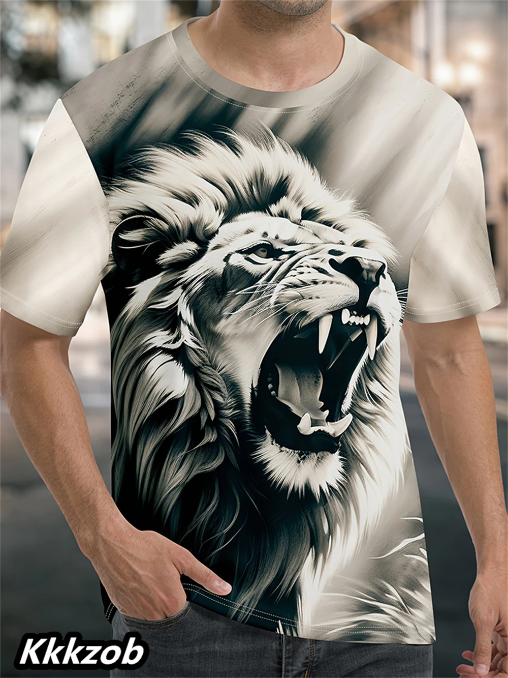 Men's Lion Print Short Sleeve  - Summer Clothing Essentials Men avaliação e preço