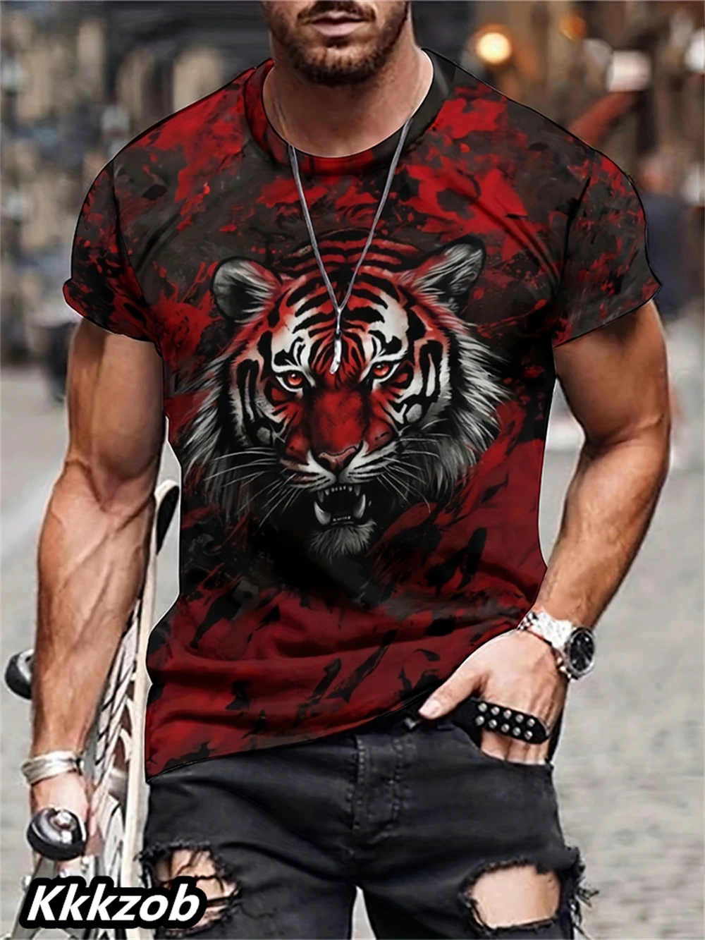 Men's Lion Print Short Sleeve  - Summer Clothing Essentials Men avaliação e preço