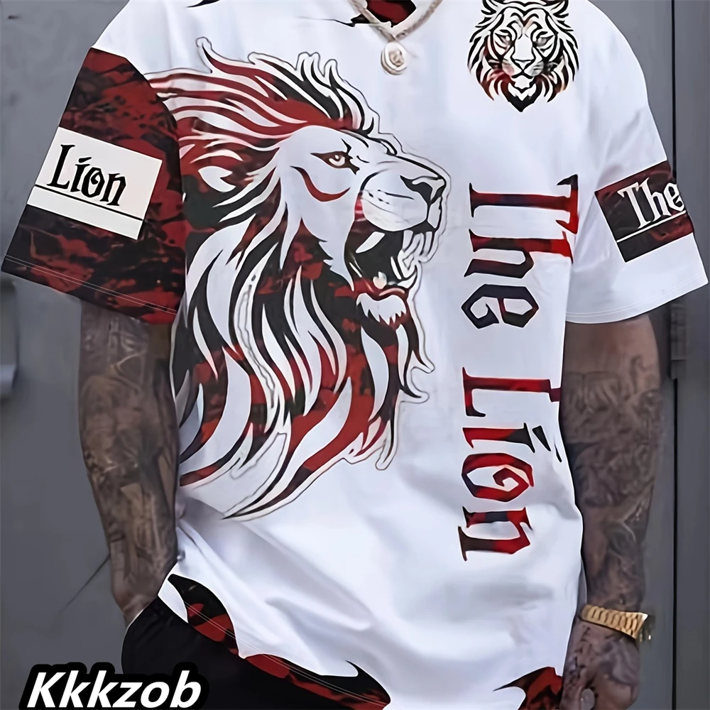 Men's Lion Print Short Sleeve  - Summer Clothing Essentials Men avaliação e preço