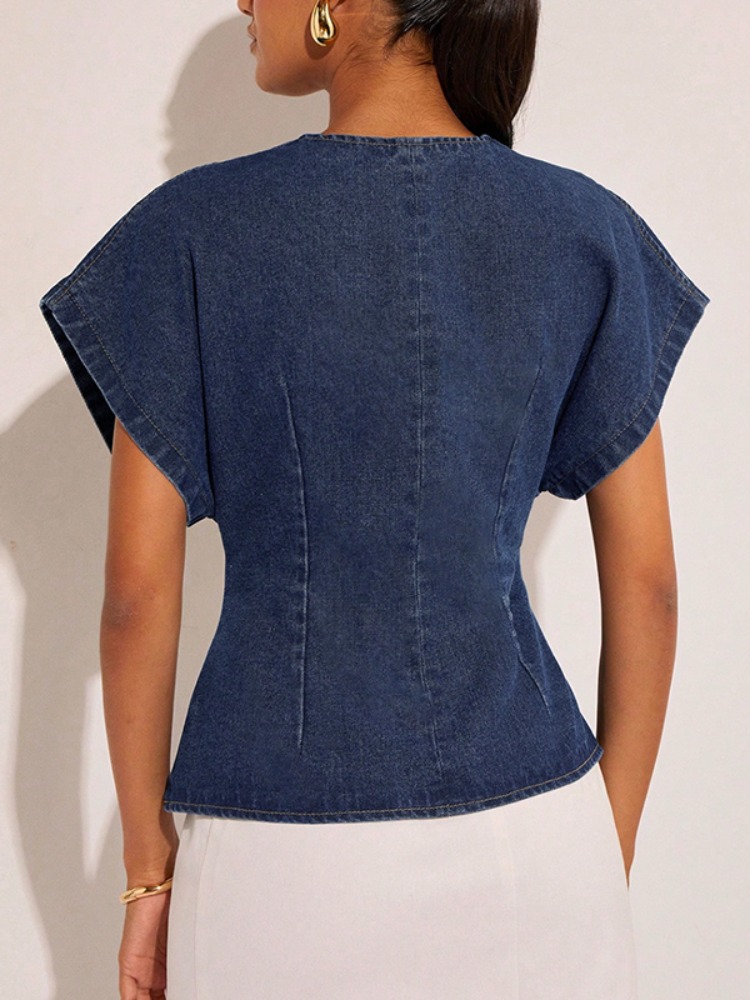 2026Women Dark Blue Denim Blou - Summer Clothing Wraps avaliação e preço