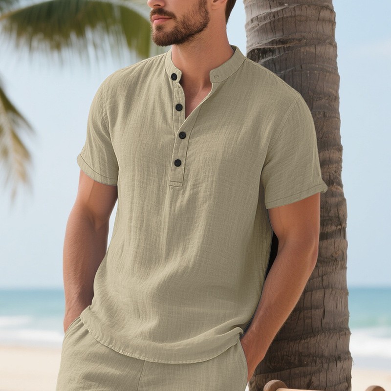Men Shirt Mens Linen Loose Fit - Summer Clothing Men Linen avaliação e preço