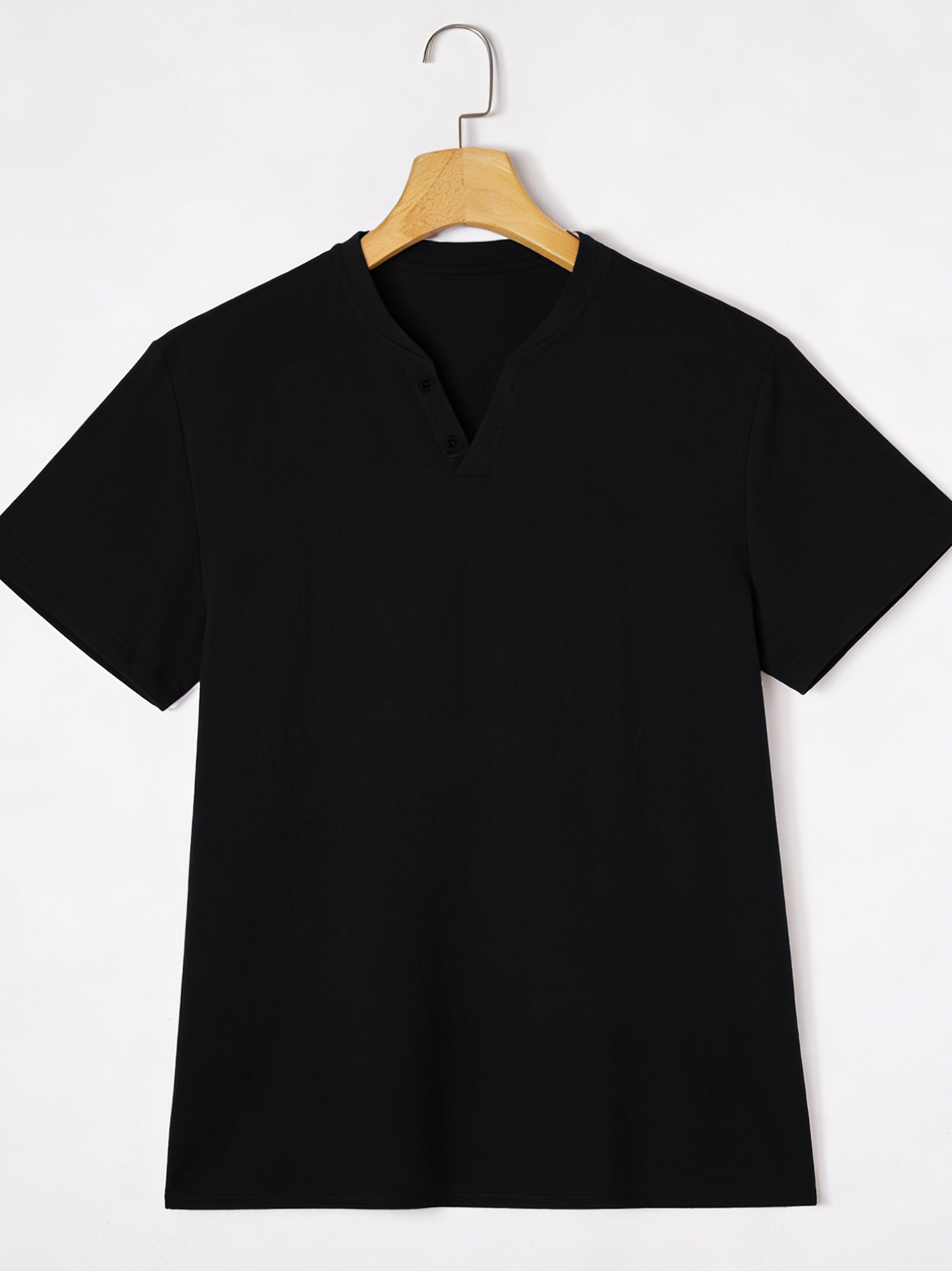 Elegant Black Henley Short-Sle - Summer Clothing Men Linen avaliação e preço