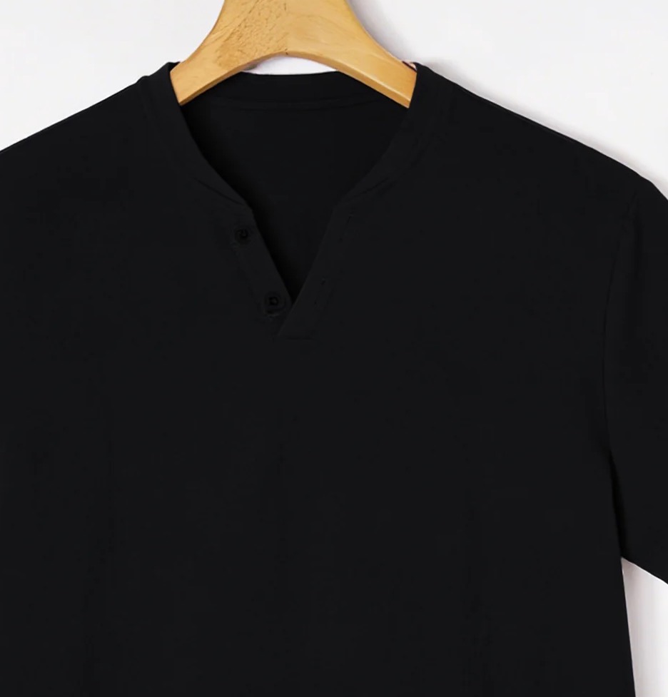 Elegant Black Henley Short-Sle - Summer Clothing Men Linen avaliação e preço