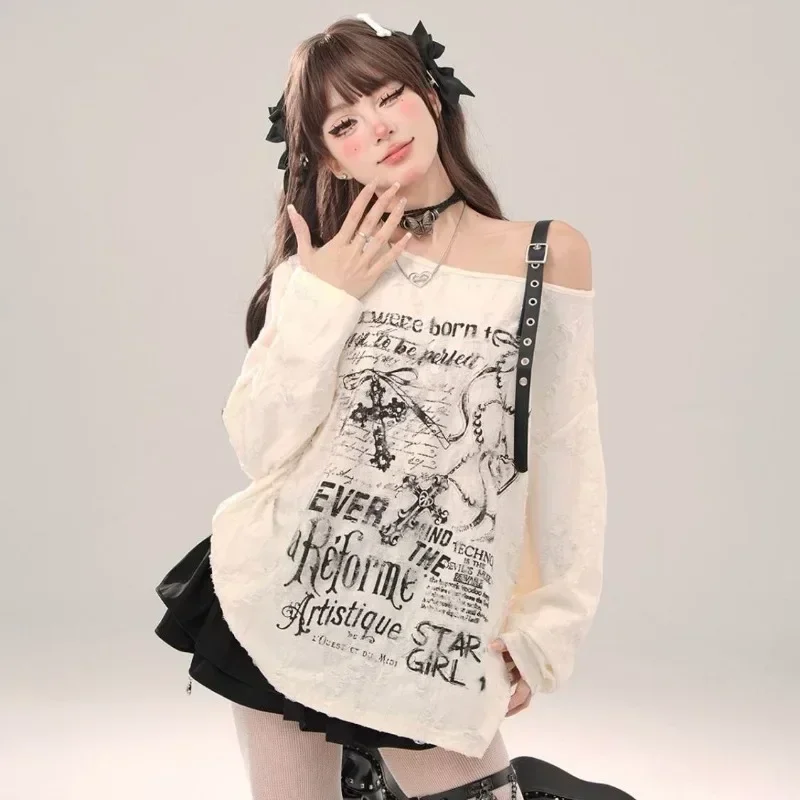 Grunge Gothic Off Shoulder Gra - Summer Grunge Clothing avaliação e preço