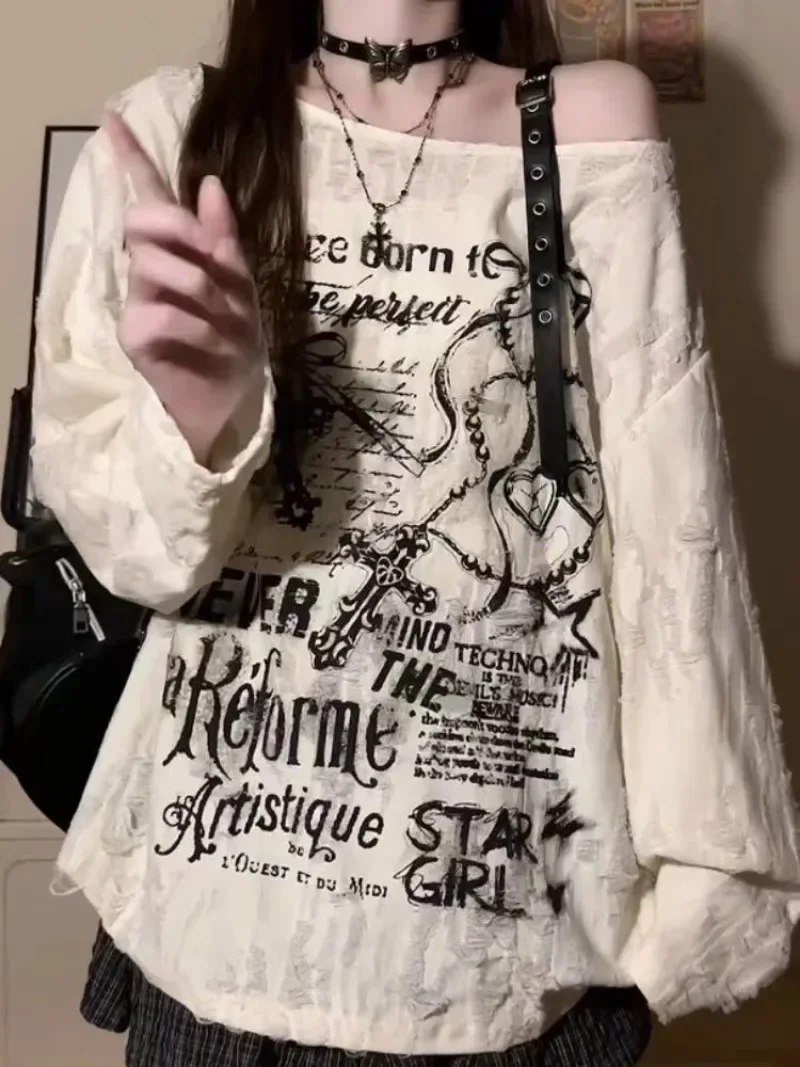 Grunge Gothic Off Shoulder Gra - Summer Grunge Clothing avaliação e preço