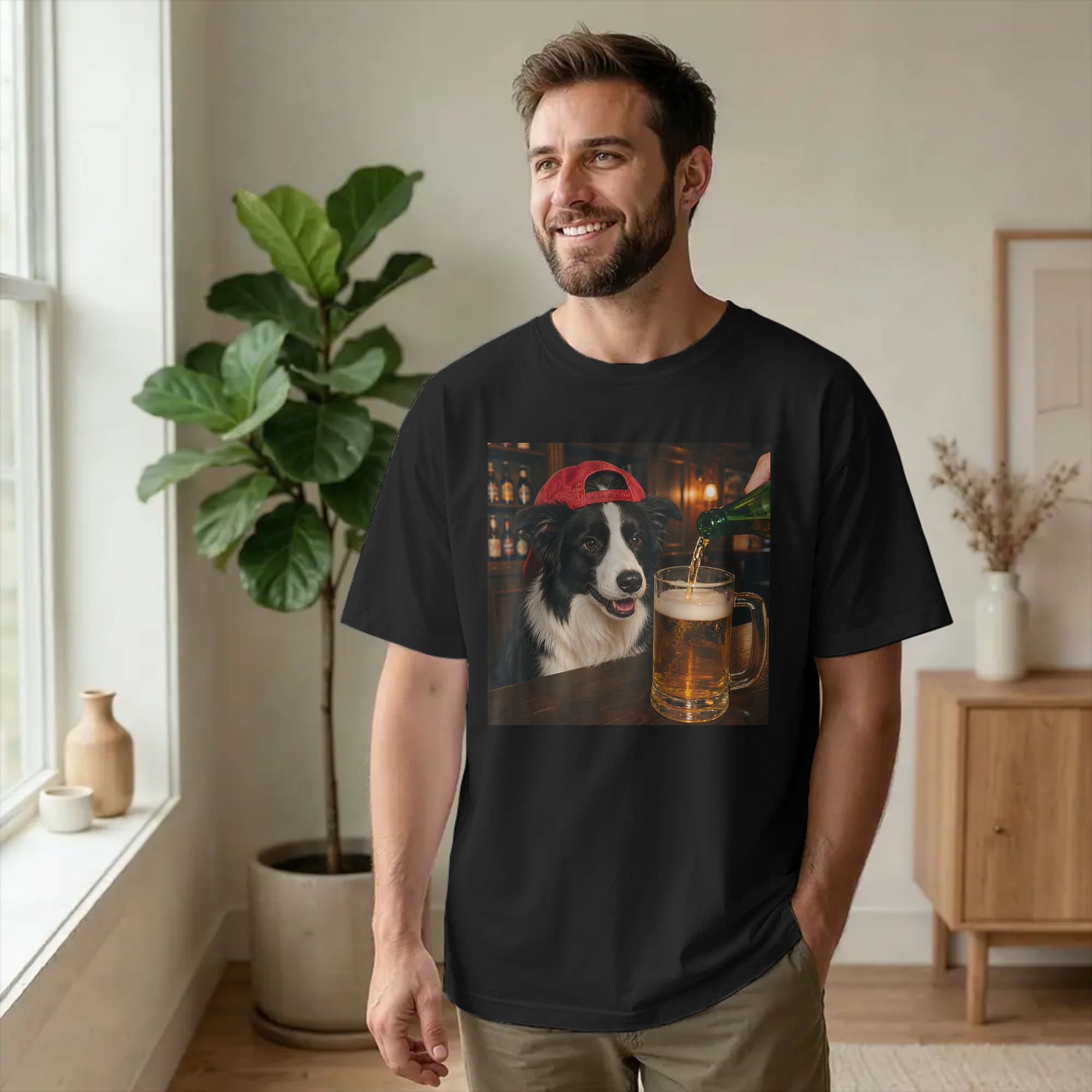 Men Border Collie Drinking Bee - Summer Clothing Ideas avaliação e preço