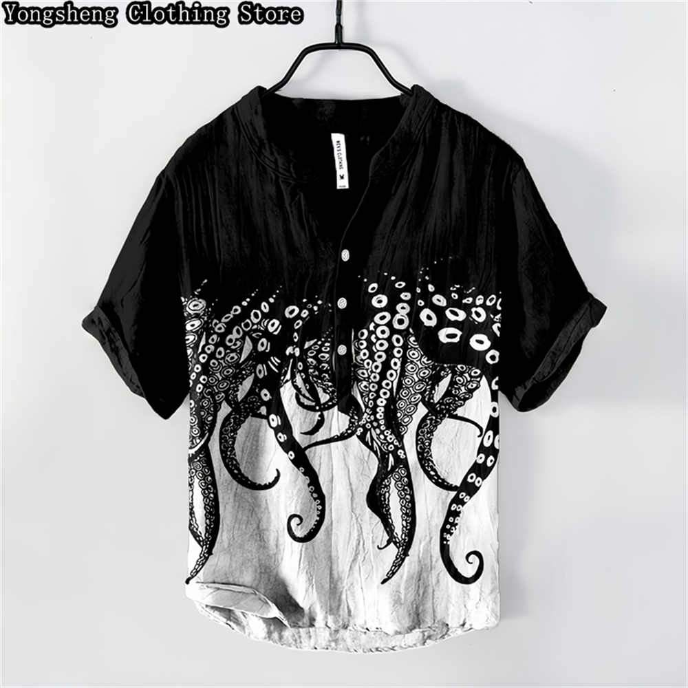Men's linen printed casual POL - Summer Clothing Men Linen avaliação e preço