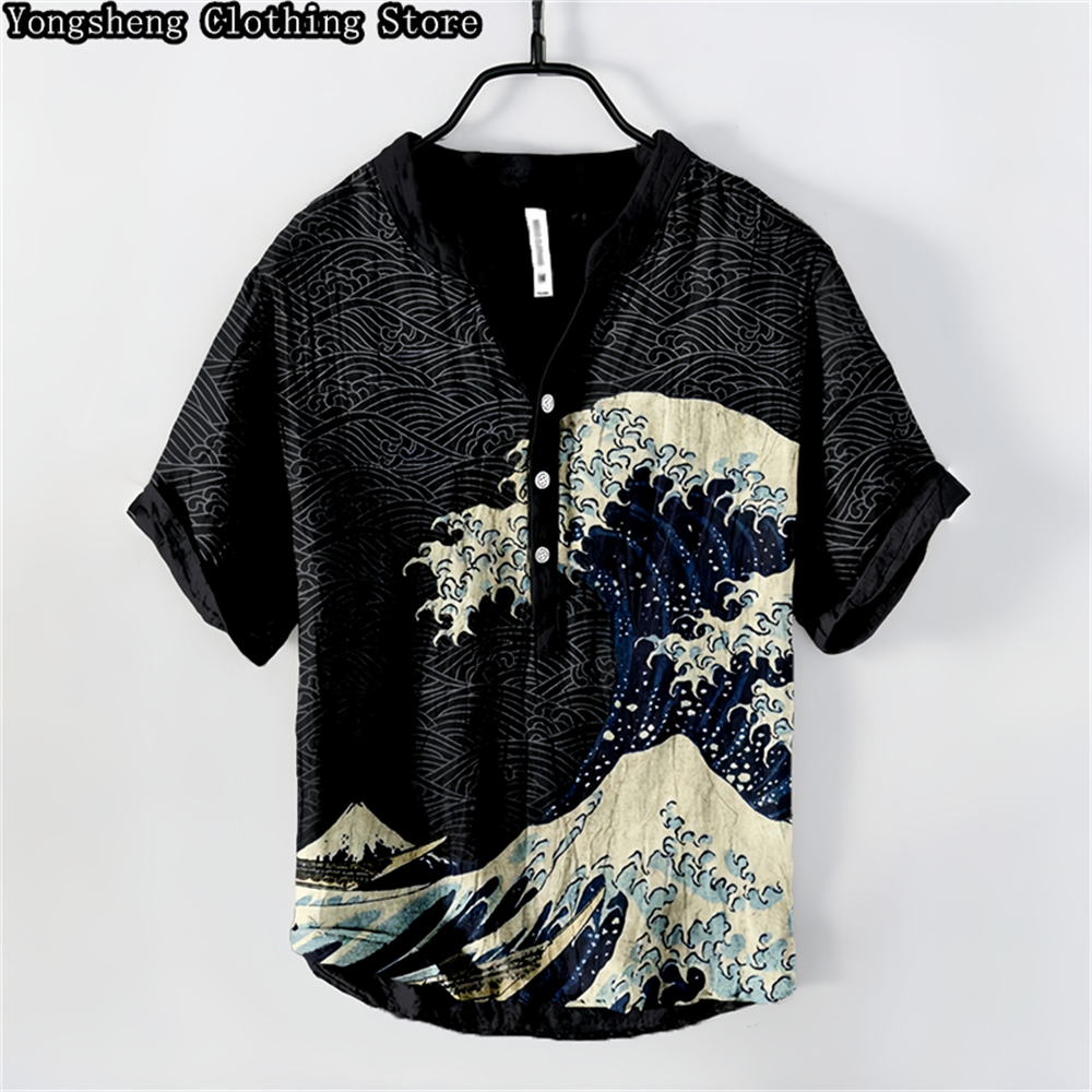 Men's linen printed casual POL - Summer Clothing Men Linen avaliação e preço