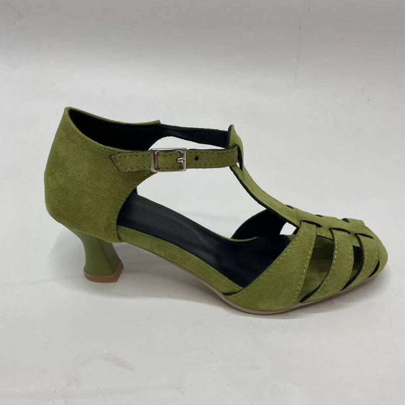 Women's Green Suede Kitten Hee - Summer Clothing Office avaliação e preço