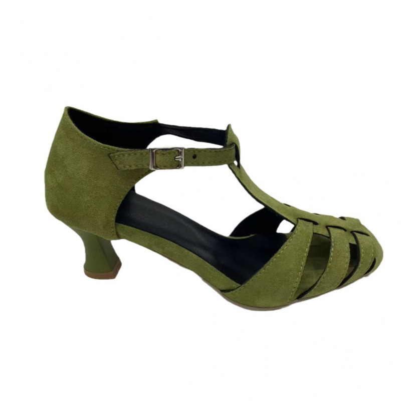 Women's Green Suede Kitten Hee - Summer Clothing Office avaliação e preço