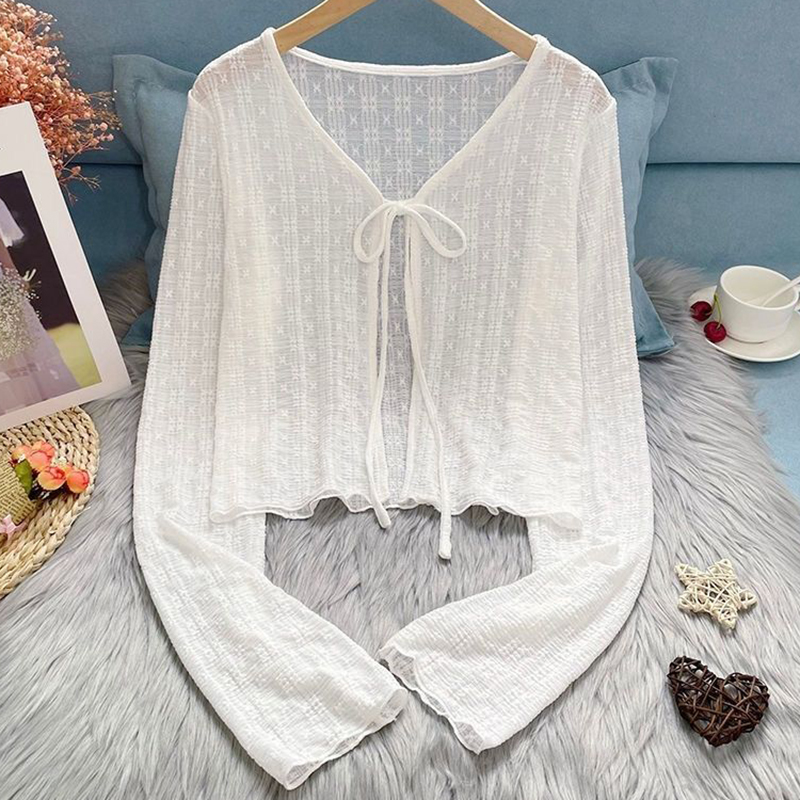 2026 White Tie Up Summer Cardi - Summer Light Clothing avaliação e preço