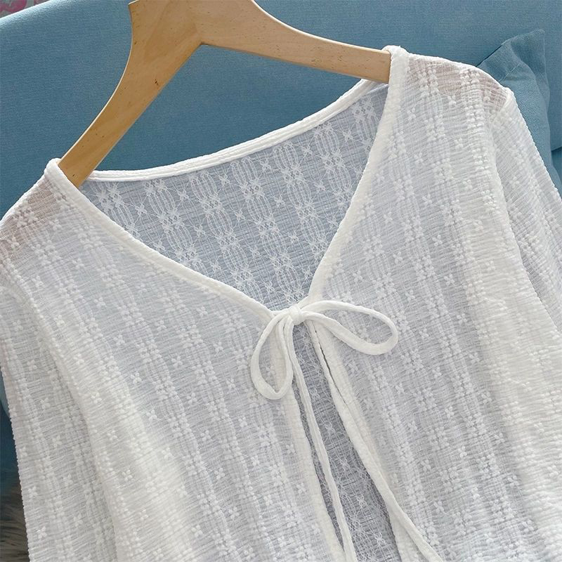 2026 White Tie Up Summer Cardi - Summer Light Clothing avaliação e preço