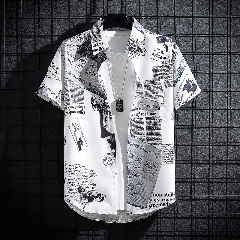 Newspaper Printed Shirt,Korean - Summer Clothing Essentials Men avaliação e preço