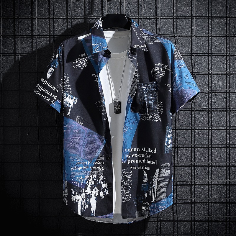 Newspaper Printed Shirt,Korean - Summer Clothing Essentials Men avaliação e preço