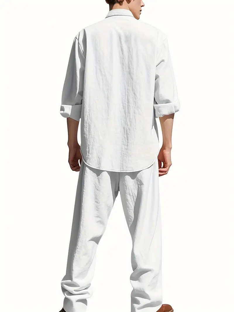 Men's White Linen Suit Set Lon - Summer Clothing Men Linen avaliação e preço