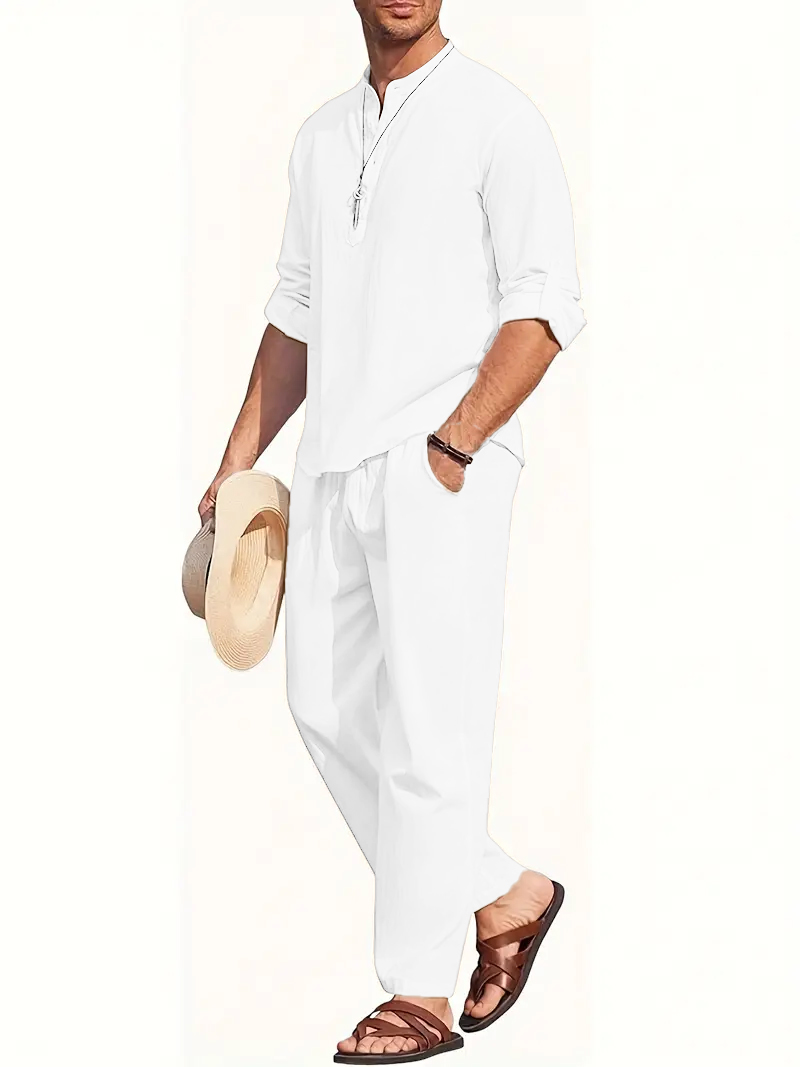Men's White Linen Suit Set Lon - Summer Clothing Men Linen avaliação e preço