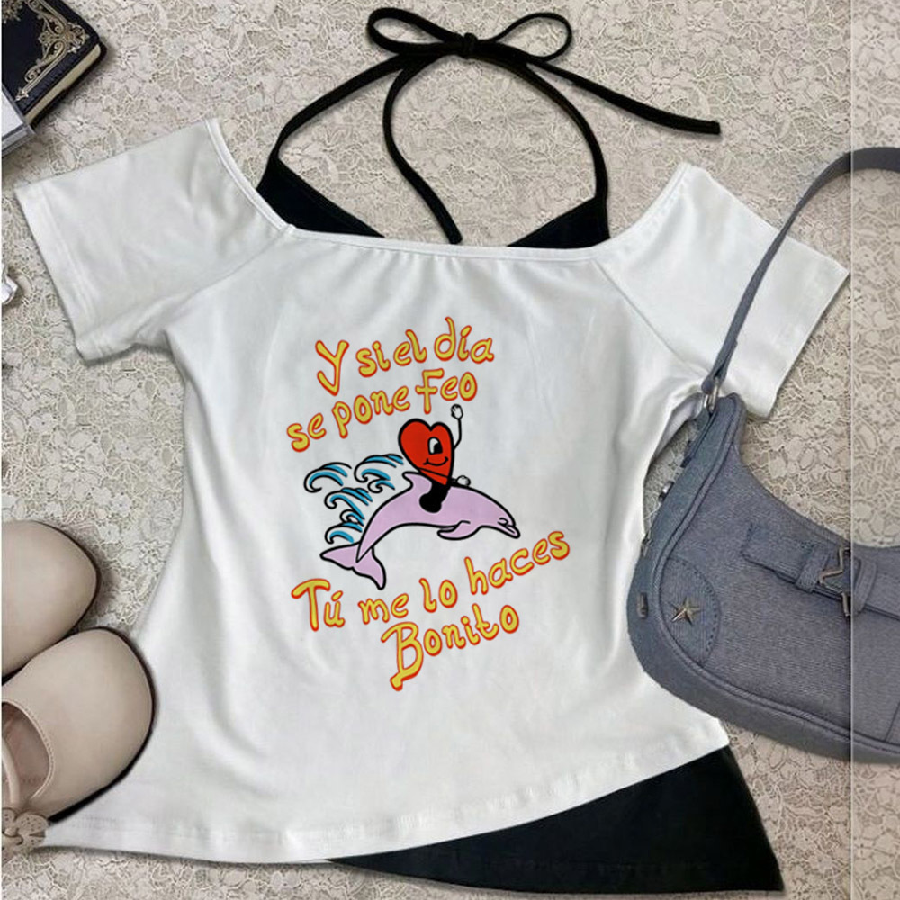 Bad Bunny cropped top female g - Summer Grunge Clothing avaliação e preço