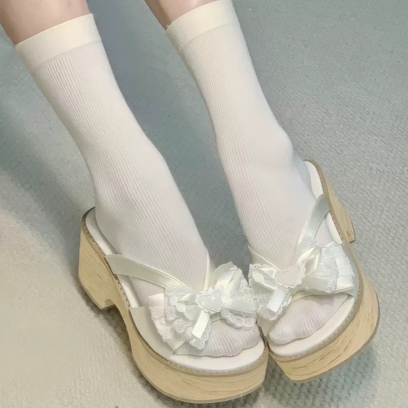Sweet Bow Wood Grain Thick Bot - Summer Clothing Collection avaliação e preço