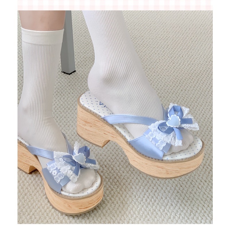 Sweet Bow Wood Grain Thick Bot - Summer Clothing Collection avaliação e preço