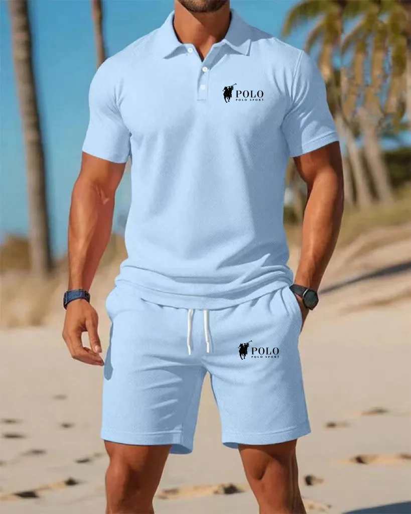 Men's Polo Shirt Set Summer Qu - Summer Clothing Office avaliação e preço