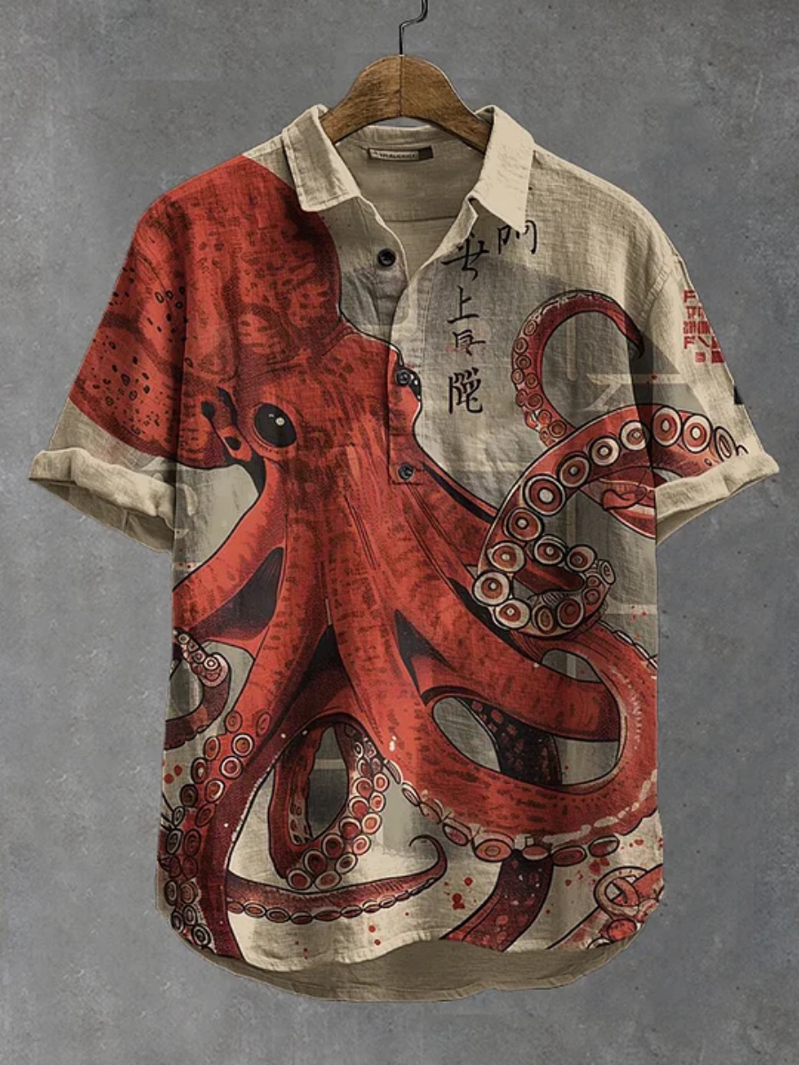 Men's polo shirt octopus print - Summer Clothing Men Linen avaliação e preço