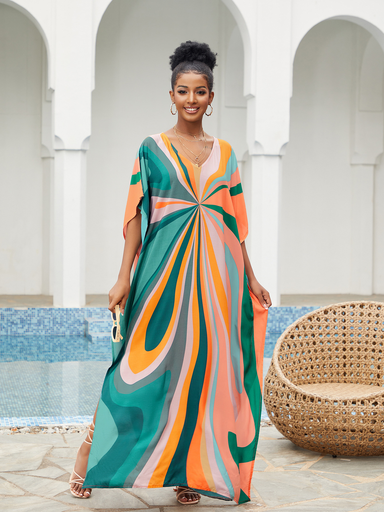 Women Beach Cover Up Loose Kaf - Summer Clothing Colors avaliação e preço