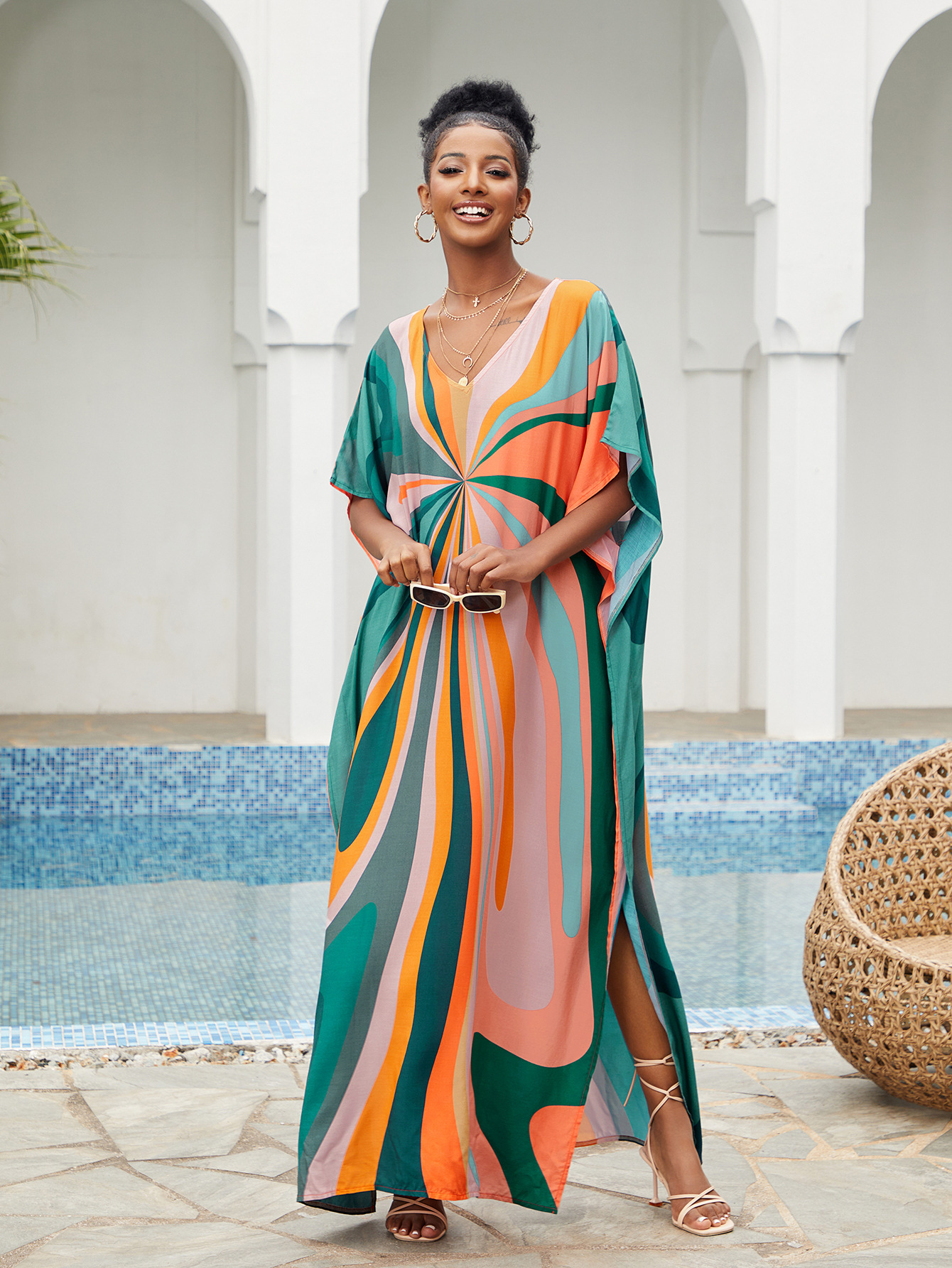 Women Beach Cover Up Loose Kaf - Summer Clothing Colors avaliação e preço