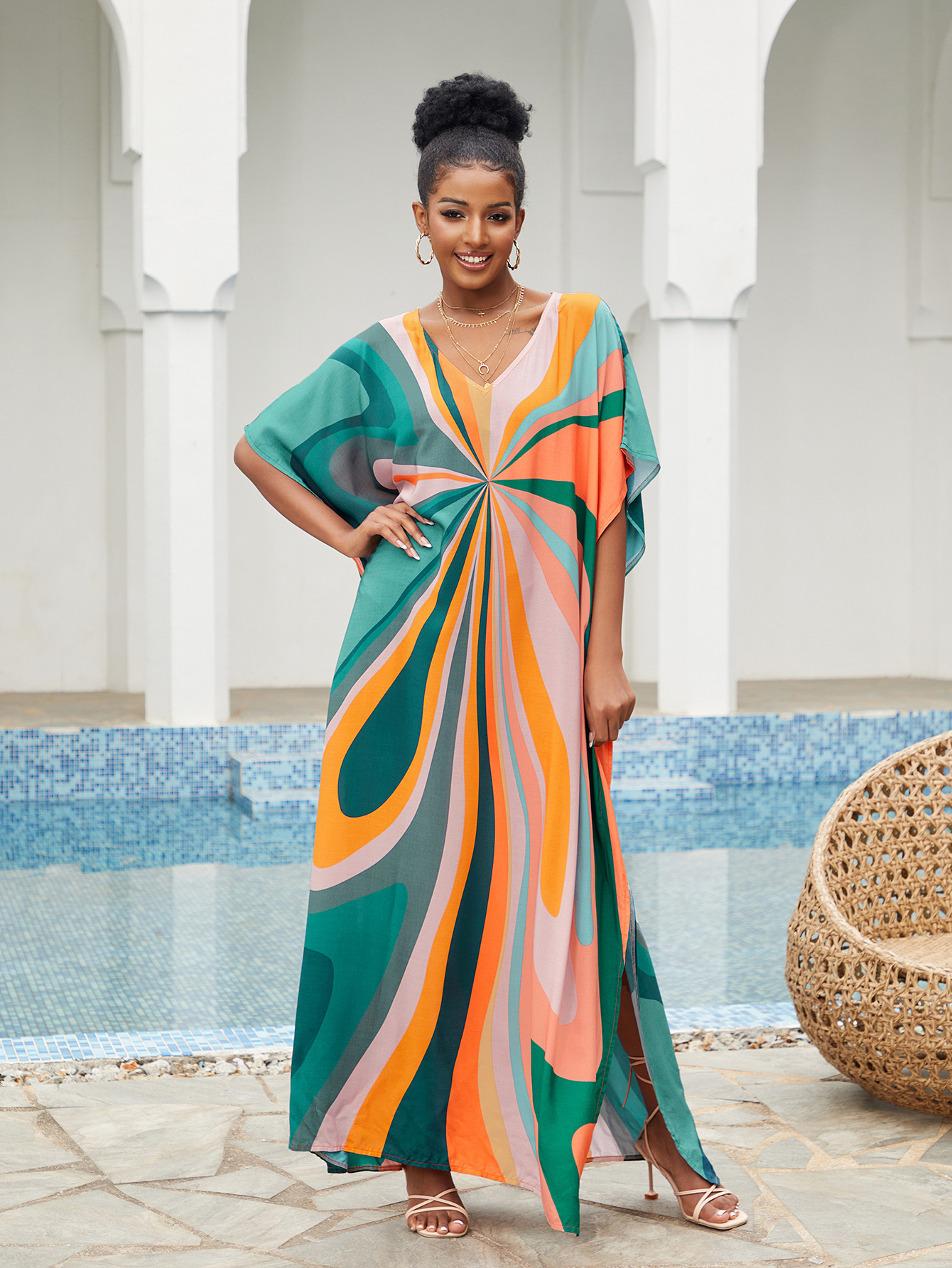 Women Beach Cover Up Loose Kaf - Summer Clothing Colors avaliação e preço