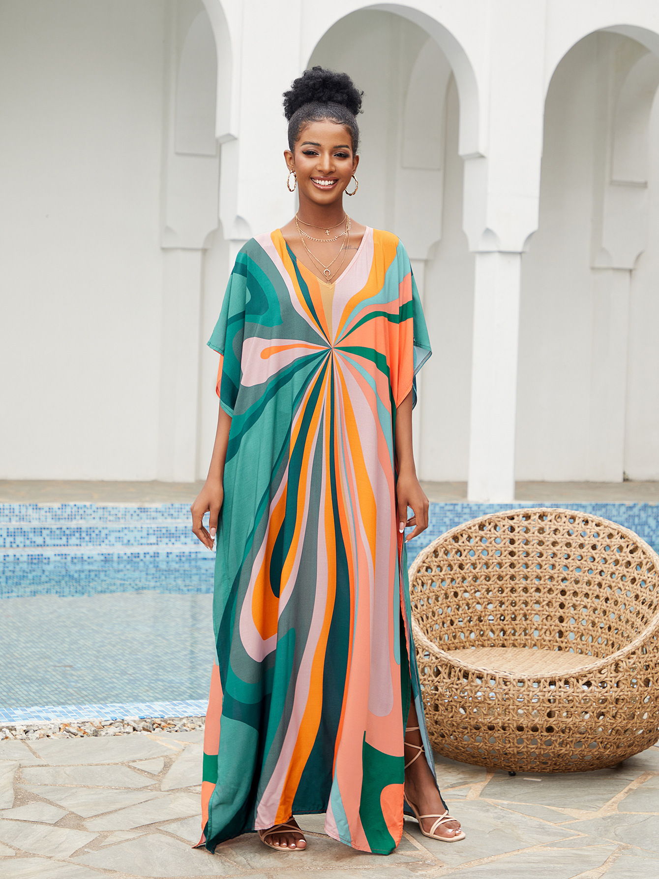 Women Beach Cover Up Loose Kaf - Summer Clothing Colors avaliação e preço