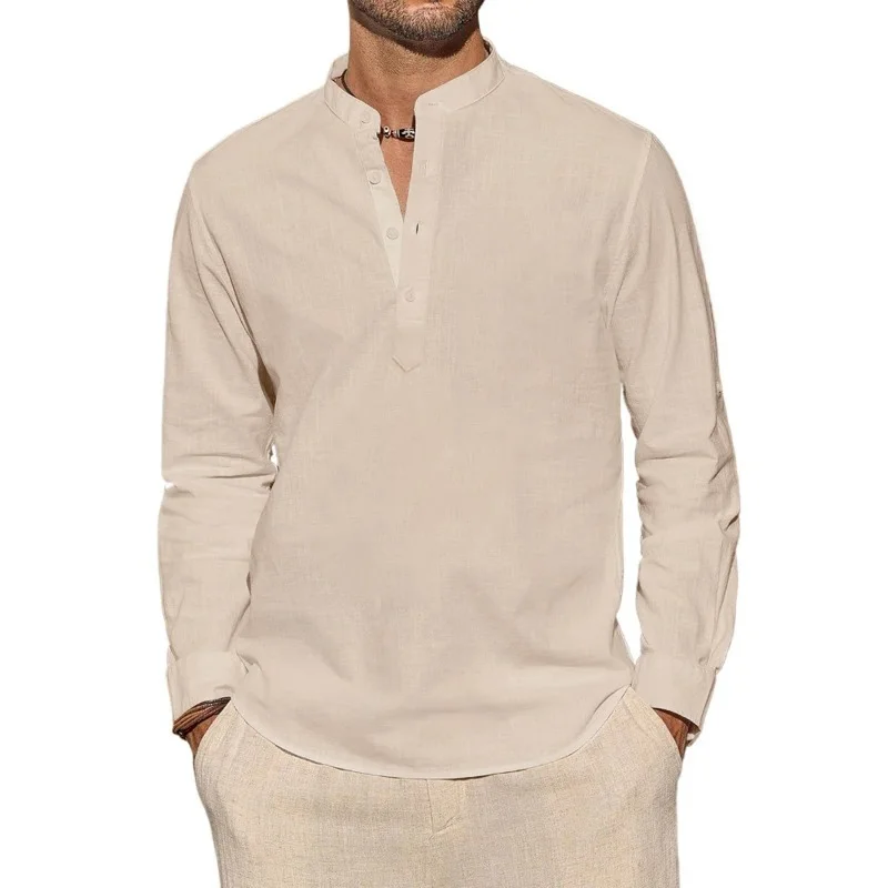 Men's Long Sleeve T-Shirts Cas - Summer Clothing Men Linen avaliação e preço