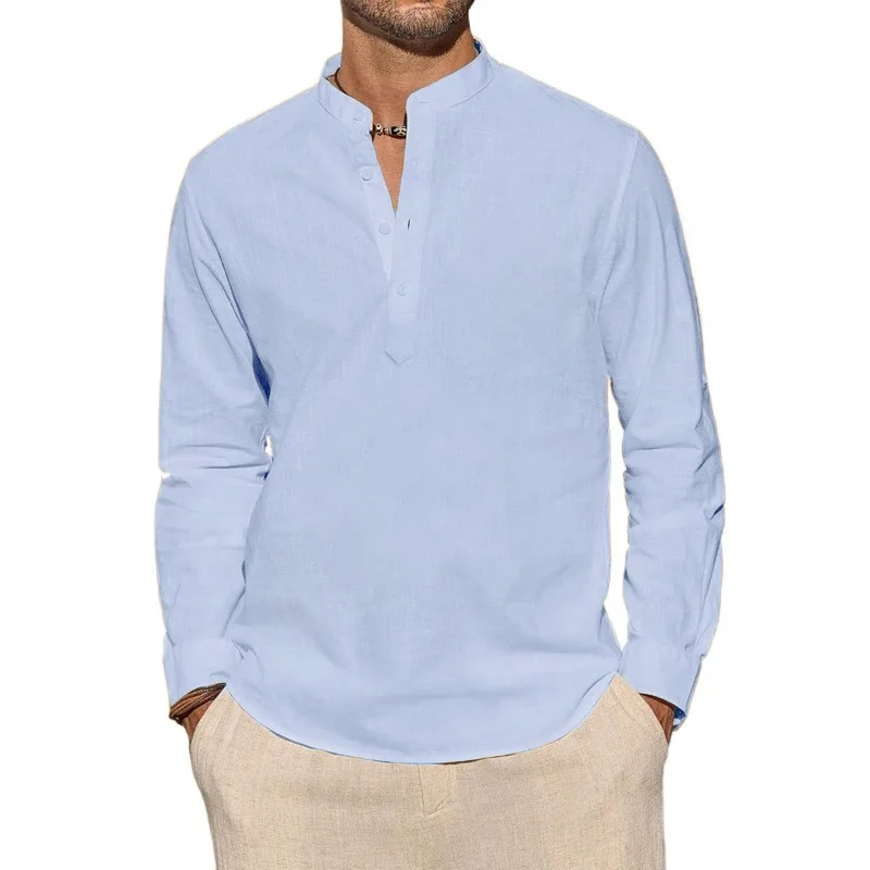Men's Long Sleeve T-Shirts Cas - Summer Clothing Men Linen avaliação e preço