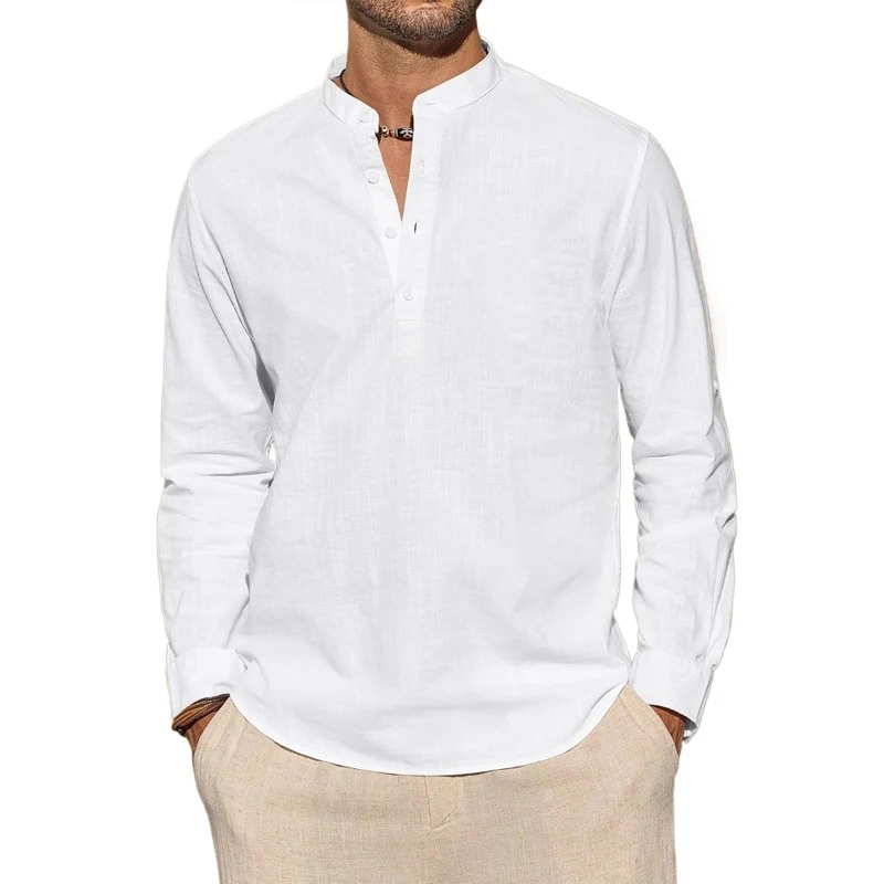 Men's Long Sleeve T-Shirts Cas - Summer Clothing Men Linen avaliação e preço
