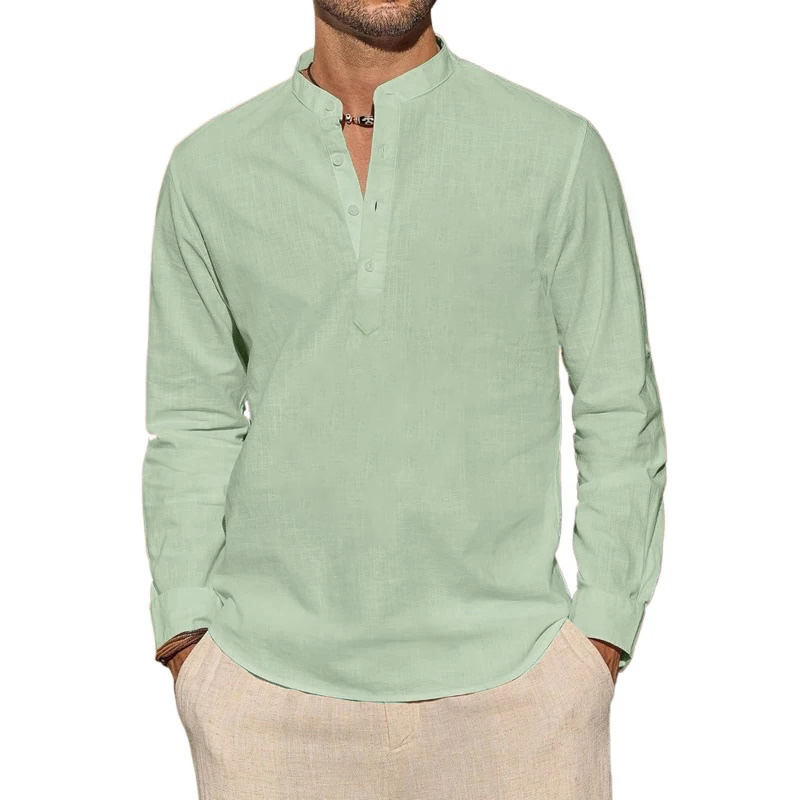Men's Long Sleeve T-Shirts Cas - Summer Clothing Men Linen avaliação e preço