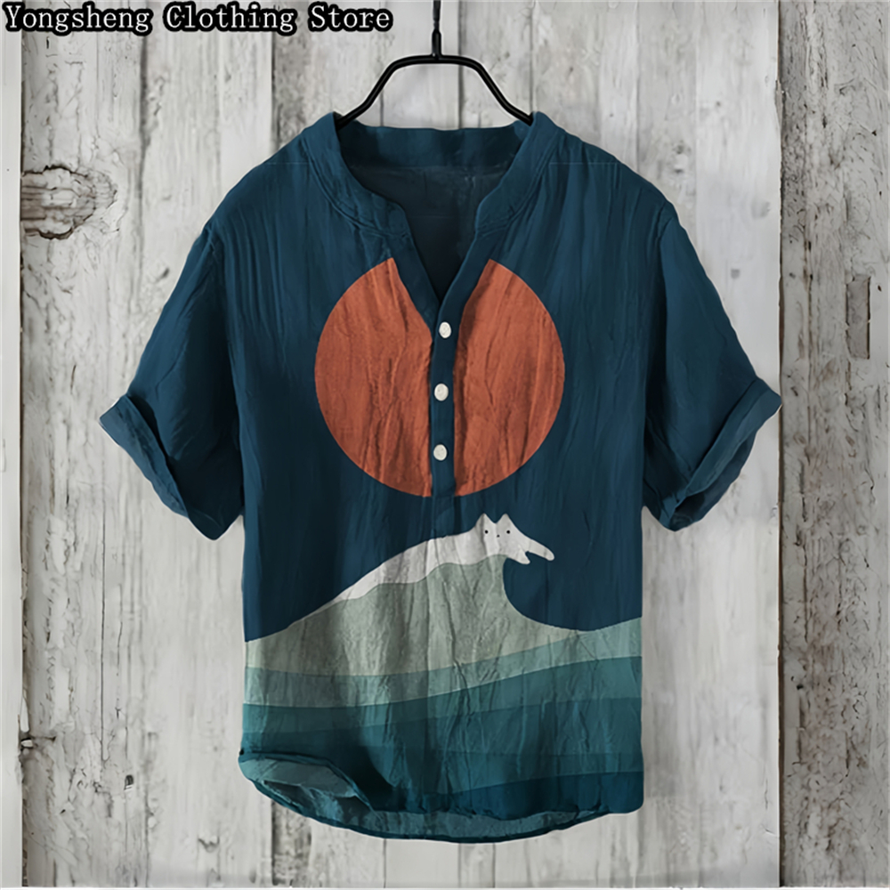 Summer men's short-sleeved POL - Summer Clothing Men Linen avaliação e preço