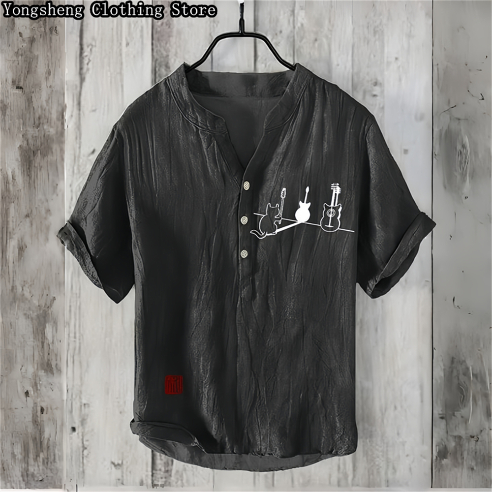 Summer men's short-sleeved POL - Summer Clothing Men Linen avaliação e preço